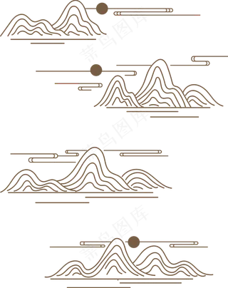 波浪祥云中式国风线条免扣素材
