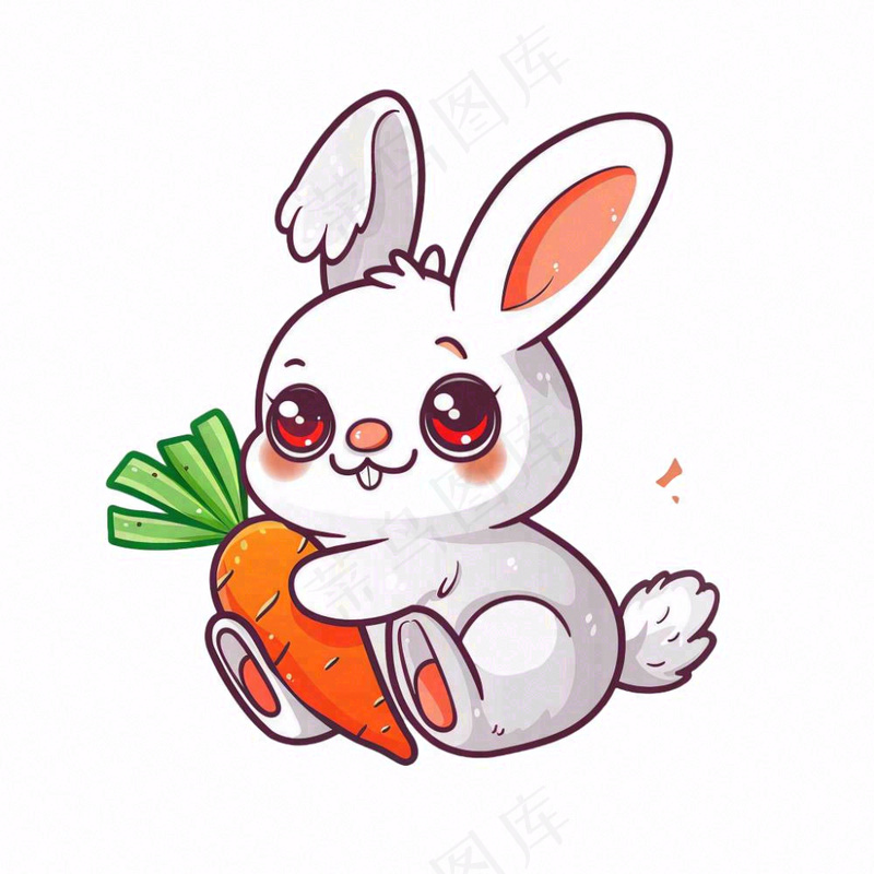 小白兔抱着胡萝卜可爱卡通插画免抠(1024x1024)