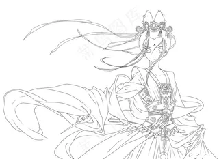 古风线稿丨PPT插画丨手绘线稿丨国风美女035