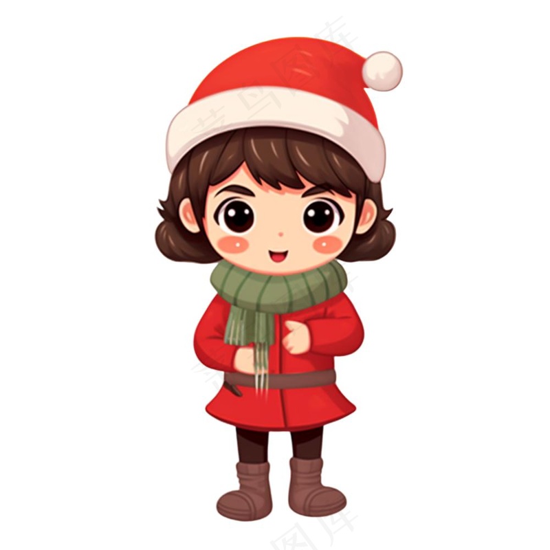 冬天穿棉袄女孩可爱卡通插画免抠