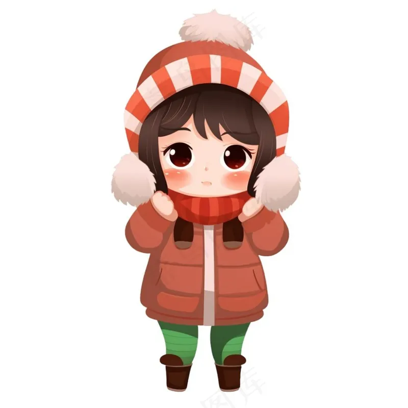 冬天穿棉袄女孩可爱卡通插画免抠(1024x1024)