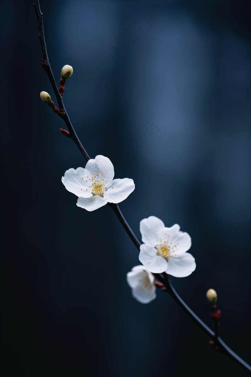 白梅冬季李子花梨花春天树枝抽新芽摄影图