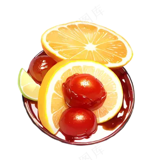 红色 黄色 水果 蘸料 手绘 免抠 素材