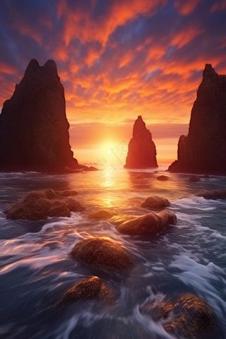 河水海洋落日阳光背景