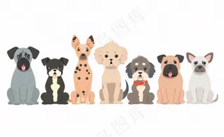 小狗宠物狗做成一排卡通插画免抠