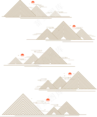 山水波浪祥云中式国风线条108免扣素材