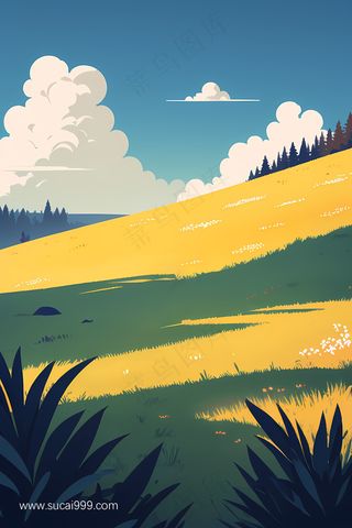 绿色草原插画背景