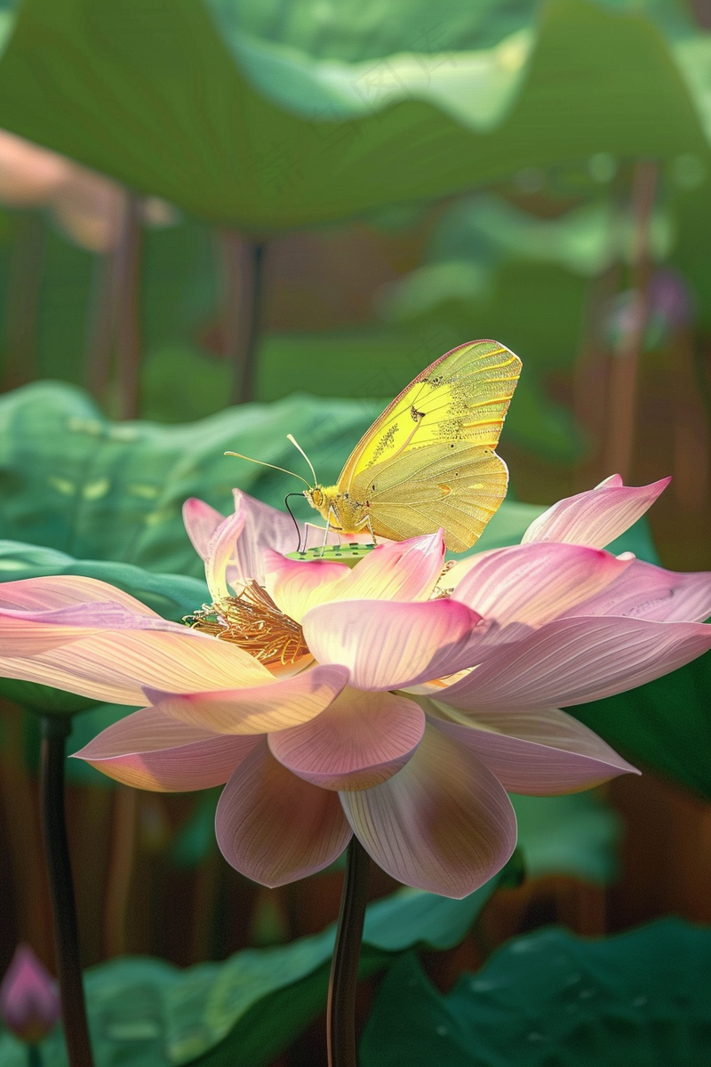 夏日荷花上的蝴蝶摄影图 (2688x4032)