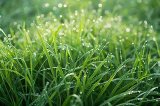 春天梅雨季的草地嫩草露珠摄影图