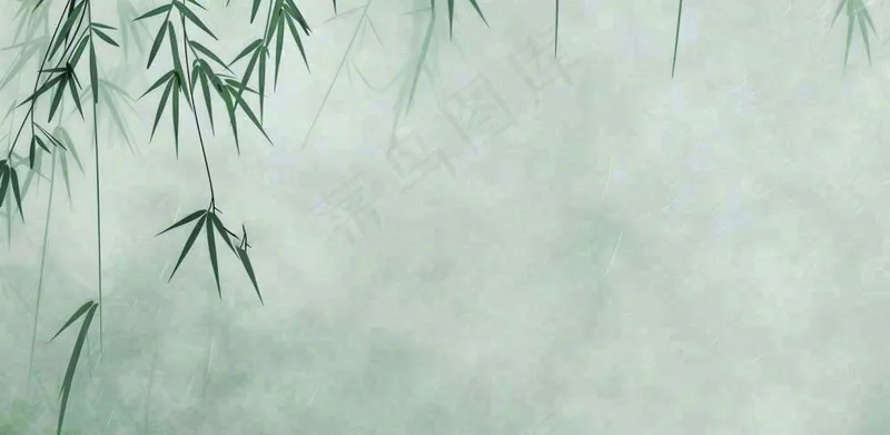 青色雨天竹叶竹子天青色烟雨雨水谷雨清明端午插画背景(1568x768)
