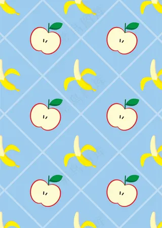 苹果香蕉 蓝色格子桌布