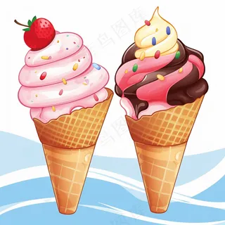 夏日冰淇淋水果可爱卡通插画背景