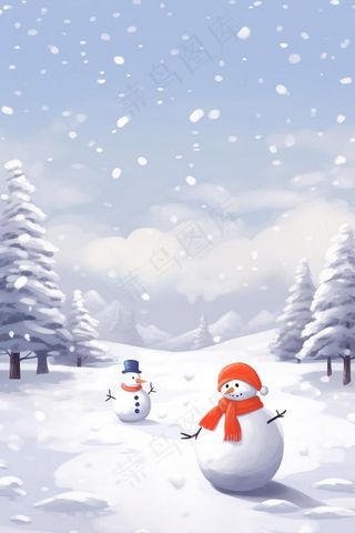 大雪雪人冬天可爱雪地节气海报背景
