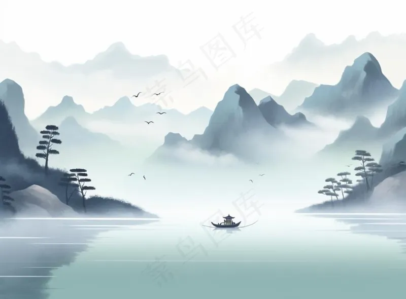 山水水墨画中国风插画背景(1280x944)