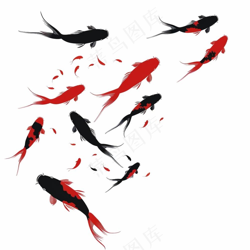 锦鲤红黑水墨画中国风插画免抠(1024x1024)