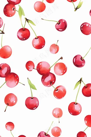 樱桃车厘子水果水彩画卡通壁纸