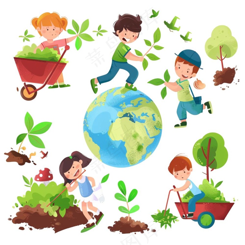 世界地球保护环境绿色卡通插画免抠
