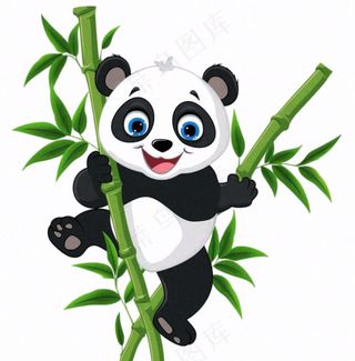 大熊猫挂在竹子上国宝动物卡通插画免抠