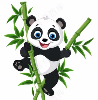 大熊猫挂在竹子上国宝动物卡通插画免抠