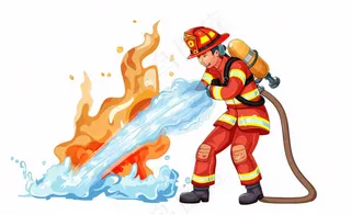 消防员灭火救火火焰劳动人物卡通插画免抠