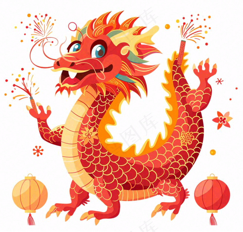 中国龙龙年红色卡通插画免抠(1072x1024)