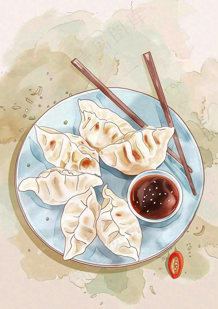 饺子中国传统美食水彩插画冬至节日(928x1312)