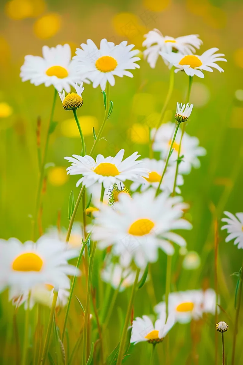 春天白色小雏菊花丛摄影图(2688x4032)