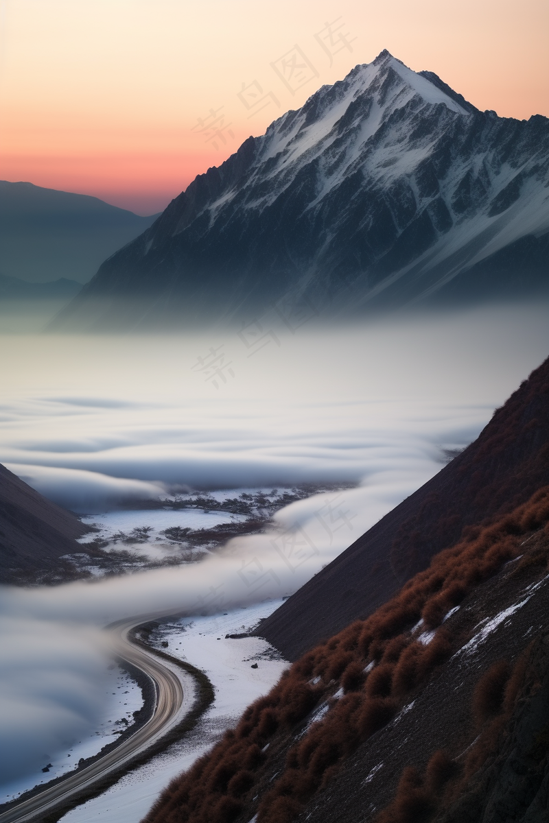 高原雪山山顶云层缭绕摄影图(2688x4032)