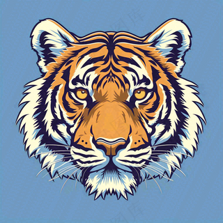 老虎头蓝色背景卡通插画
