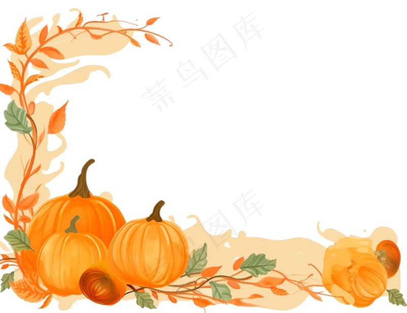 秋季南瓜作物枫叶边框感恩节黄色卡通插画免抠(1248x960)