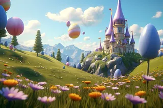 童话城堡草地糖果卡通背景