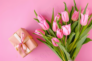 粉色鲜花礼物礼盒妇女节女神节摄影图