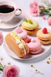 下午茶蛋糕马卡龙甜点摄影图
