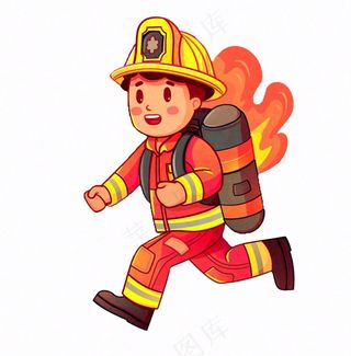 消防员救火灭火劳动人物卡通插画免抠