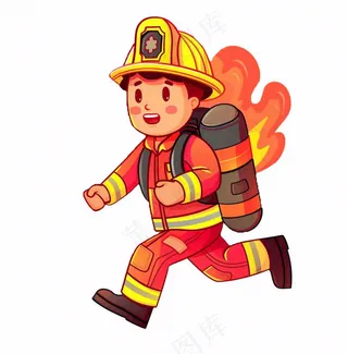 消防员救火灭火劳动人物卡通插画免抠
