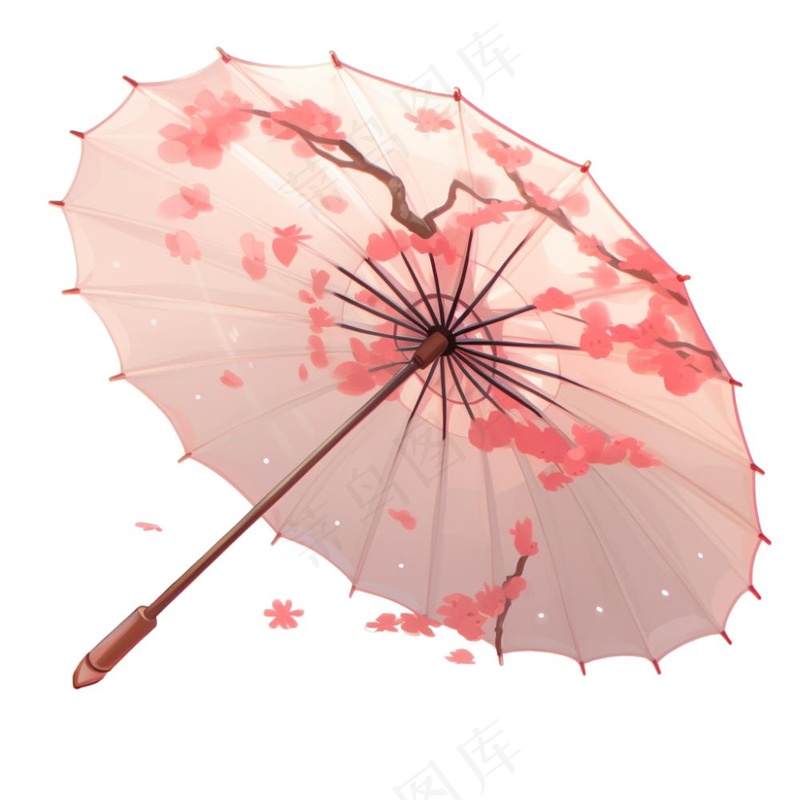 唯美水彩古风油纸伞唯美水彩古风花瓣插画免抠