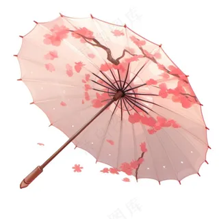 唯美水彩古风油纸伞唯美水彩古风花瓣插画免抠