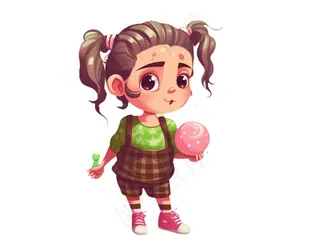 女孩那种气球开心卡通插画免抠