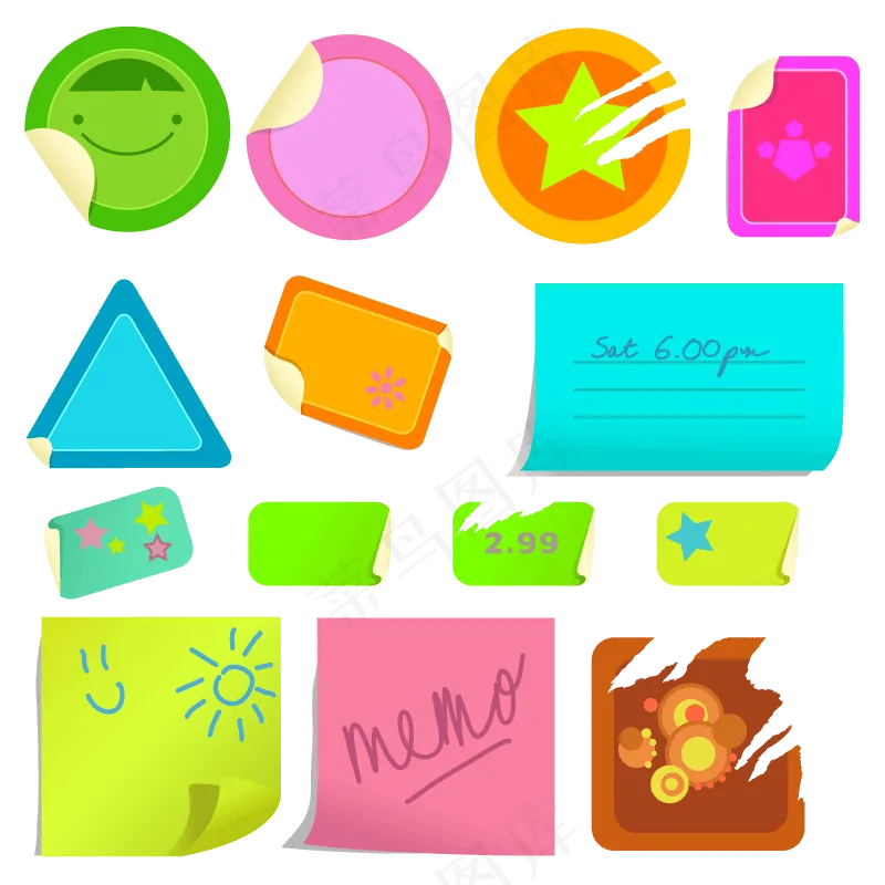彩色便签装饰元素矢量免扣AI素材ai矢量模版下载