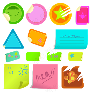 彩色便签装饰元素矢量免扣AI素材