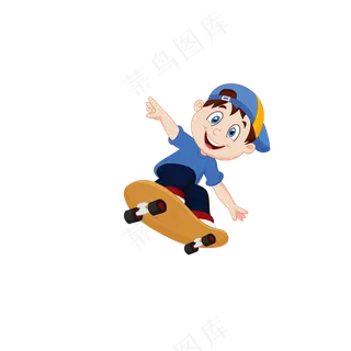 免抠卡通滑板男孩
