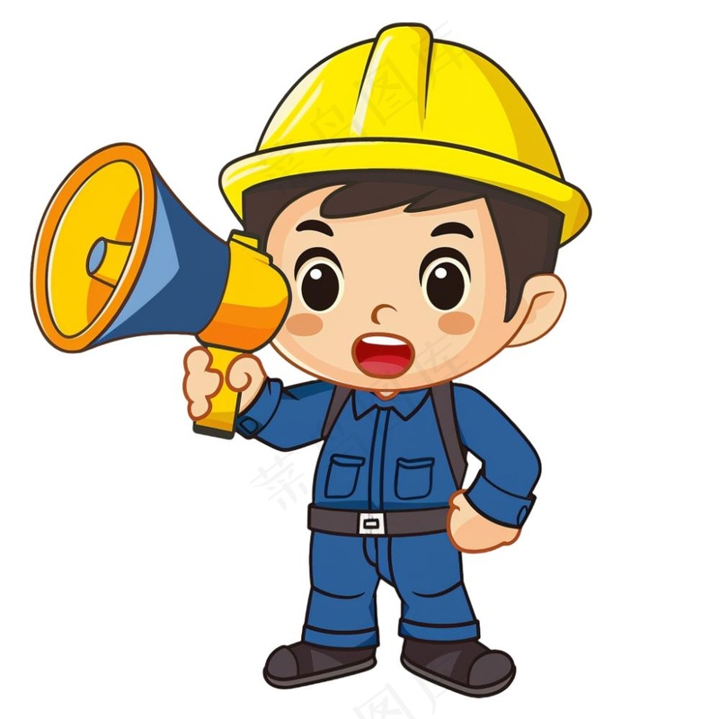 劳动工人安全帽喇叭人物插画免抠