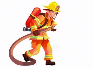 消防员灭火卡通插画免抠