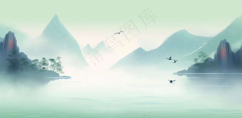 山水水墨画中国风插画背景(1568x768)