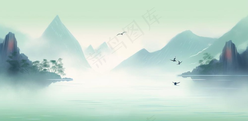 山水水墨画中国风插画背景(1568x768)