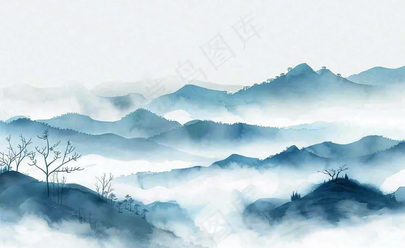 中国风水墨山水画青山山峦叠嶂云雾清明端午寒露古风插画背景(1408x864)