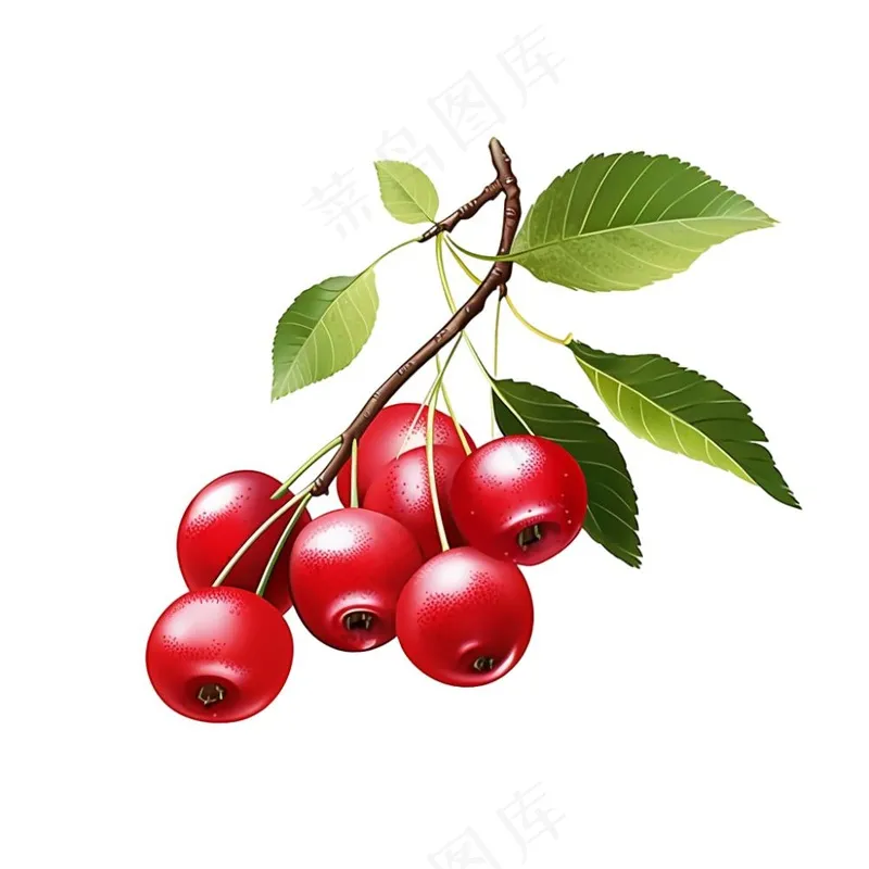 樱桃水果手绘插画插图元素免抠(1024x1024)