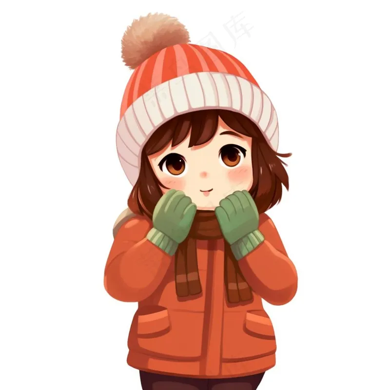 冬天穿棉袄女孩可爱卡通插画免抠(1024x1024)