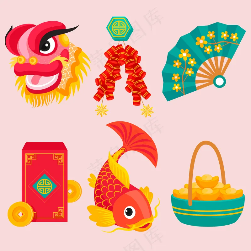 锦鲤呈祥中国新年矢量图形插画元素ai矢量模版下载