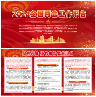 聚焦两会报告   两会要点  会议展板   两会展板   红色展板